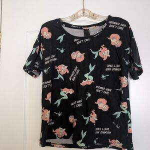 Black Graphic Tee with Little Mermaid Print Medium